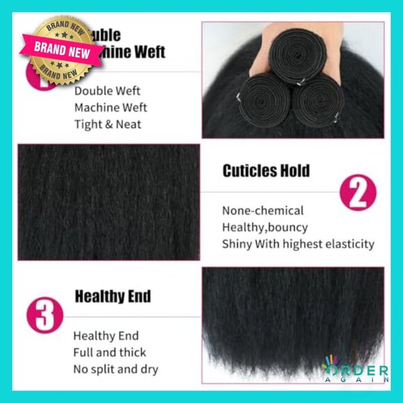 Kinky Straight Human Hair Extensions Brazilian Virgin Remy Yaki Straight Bundles main image 4